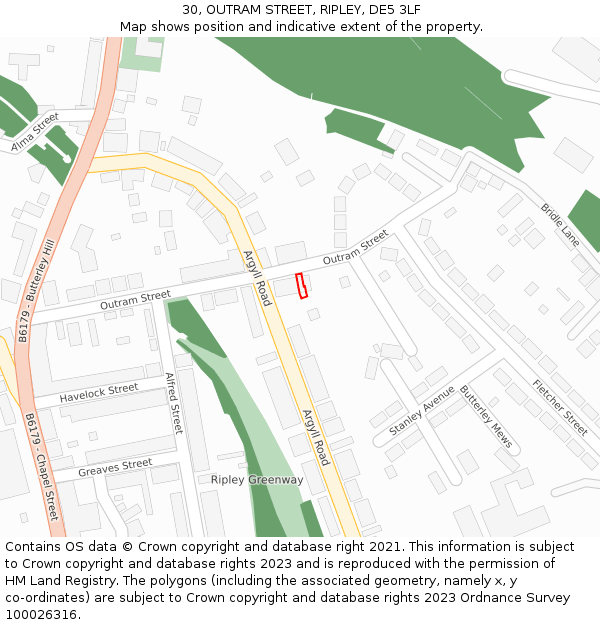 30, OUTRAM STREET, RIPLEY, DE5 3LF: Location map and indicative extent of plot