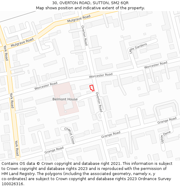 30, OVERTON ROAD, SUTTON, SM2 6QR: Location map and indicative extent of plot