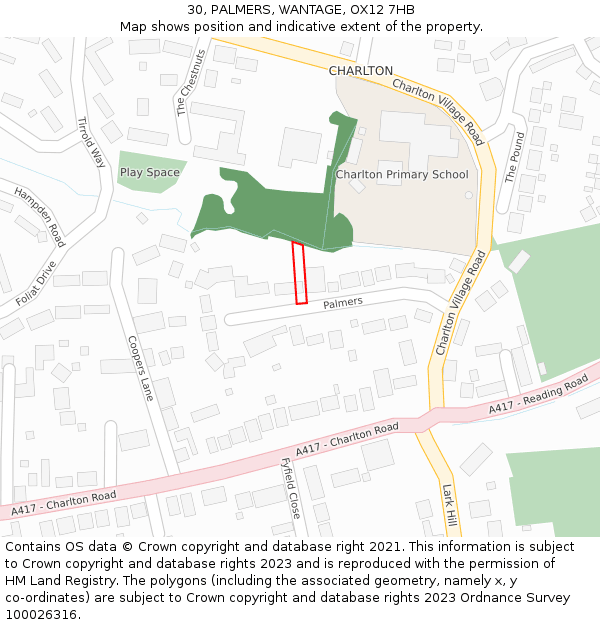 30, PALMERS, WANTAGE, OX12 7HB: Location map and indicative extent of plot
