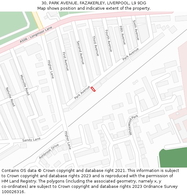 30, PARK AVENUE, FAZAKERLEY, LIVERPOOL, L9 9DG: Location map and indicative extent of plot