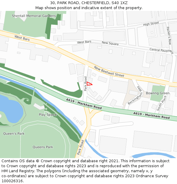 30, PARK ROAD, CHESTERFIELD, S40 1XZ: Location map and indicative extent of plot