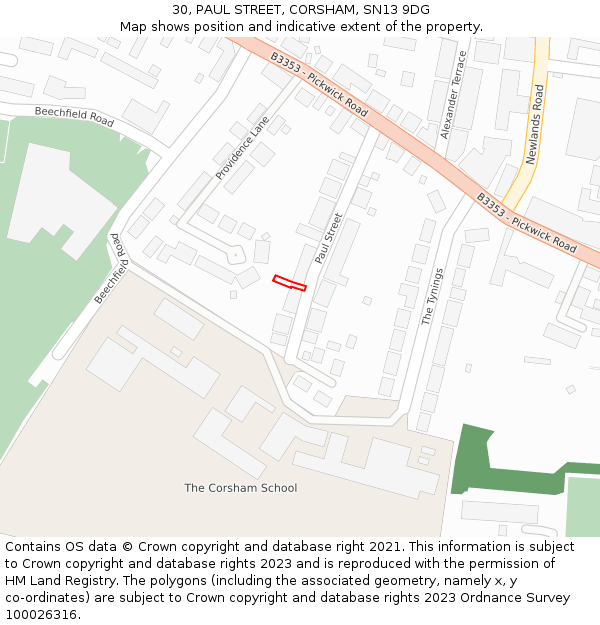 30, PAUL STREET, CORSHAM, SN13 9DG: Location map and indicative extent of plot
