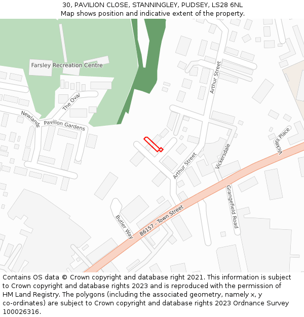 30, PAVILION CLOSE, STANNINGLEY, PUDSEY, LS28 6NL: Location map and indicative extent of plot