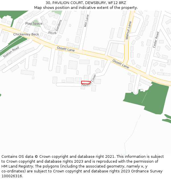 30, PAVILION COURT, DEWSBURY, WF12 8RZ: Location map and indicative extent of plot
