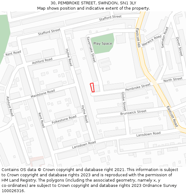 30, PEMBROKE STREET, SWINDON, SN1 3LY: Location map and indicative extent of plot
