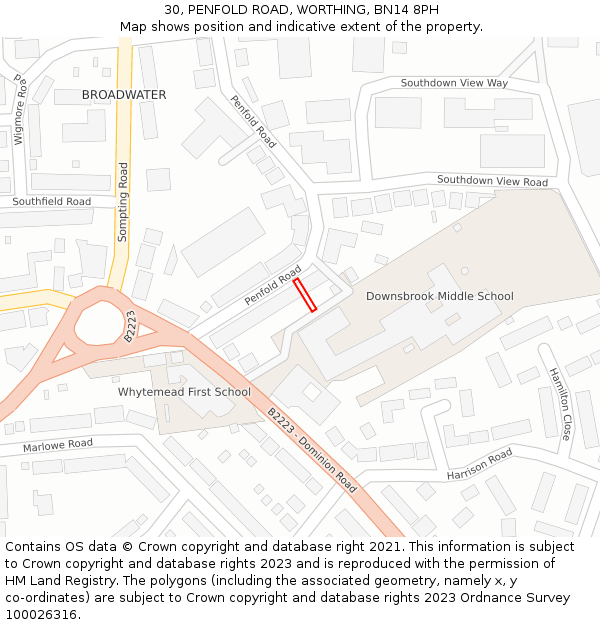 30, PENFOLD ROAD, WORTHING, BN14 8PH: Location map and indicative extent of plot