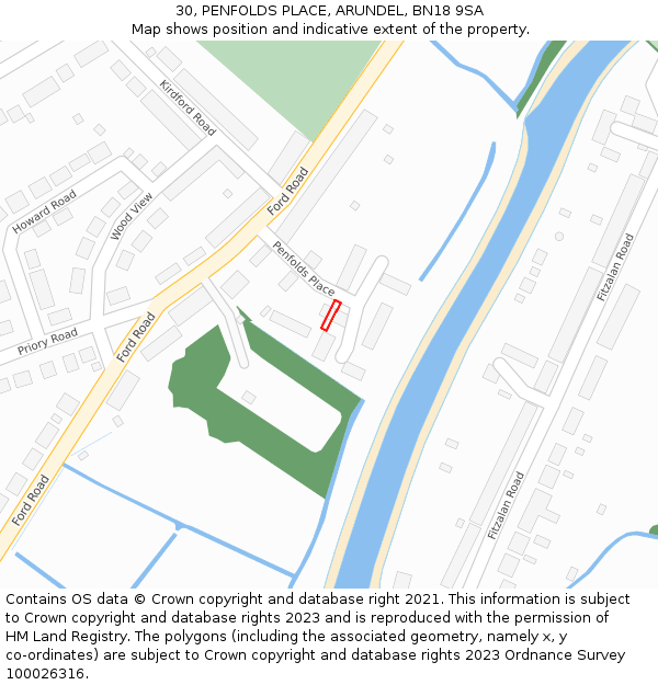 30, PENFOLDS PLACE, ARUNDEL, BN18 9SA: Location map and indicative extent of plot