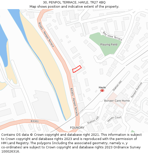 30, PENPOL TERRACE, HAYLE, TR27 4BQ: Location map and indicative extent of plot