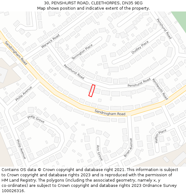 30, PENSHURST ROAD, CLEETHORPES, DN35 9EG: Location map and indicative extent of plot