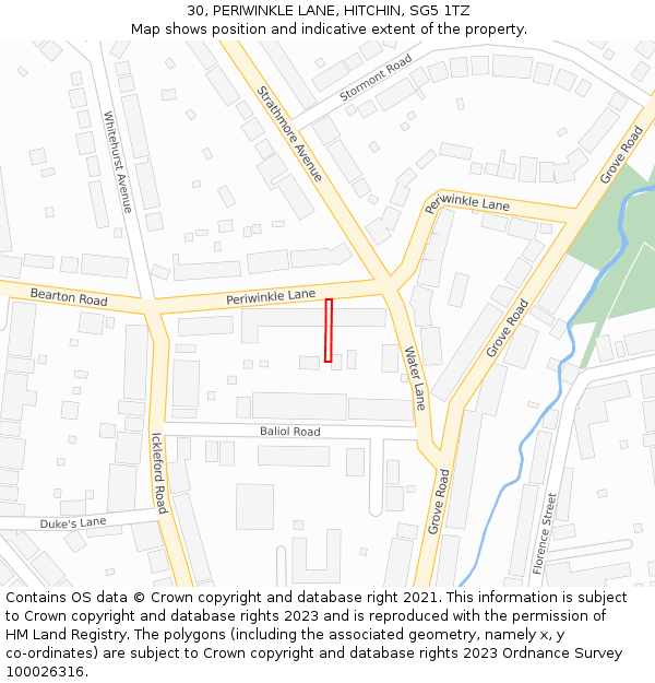 30, PERIWINKLE LANE, HITCHIN, SG5 1TZ: Location map and indicative extent of plot