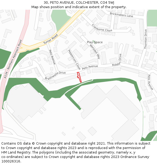 30, PETO AVENUE, COLCHESTER, CO4 5WJ: Location map and indicative extent of plot