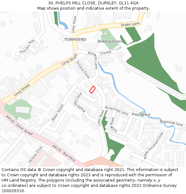 30, PHELPS MILL CLOSE, DURSLEY, GL11 4GA: Location map and indicative extent of plot