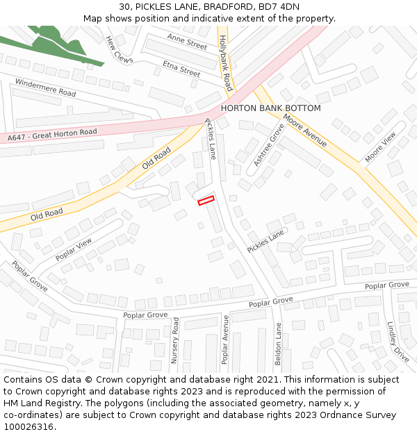 30, PICKLES LANE, BRADFORD, BD7 4DN: Location map and indicative extent of plot