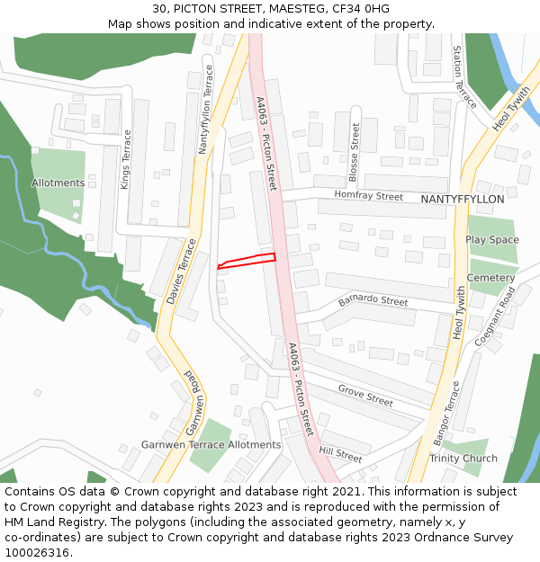 30, PICTON STREET, MAESTEG, CF34 0HG: Location map and indicative extent of plot