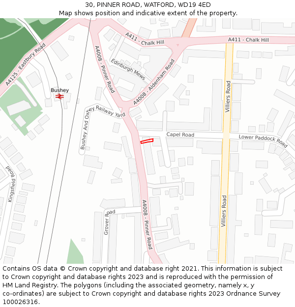 30, PINNER ROAD, WATFORD, WD19 4ED: Location map and indicative extent of plot
