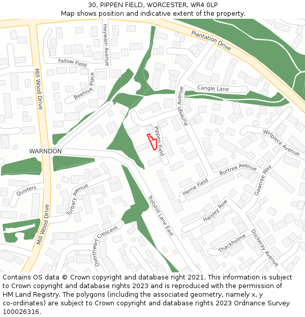 30, PIPPEN FIELD, WORCESTER, WR4 0LP: Location map and indicative extent of plot
