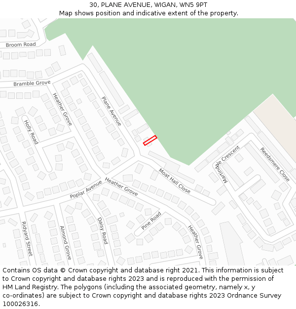 30, PLANE AVENUE, WIGAN, WN5 9PT: Location map and indicative extent of plot