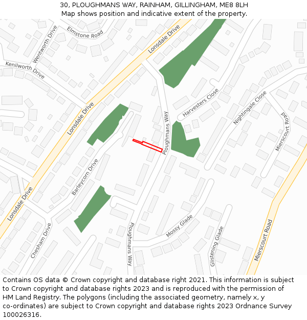 30, PLOUGHMANS WAY, RAINHAM, GILLINGHAM, ME8 8LH: Location map and indicative extent of plot