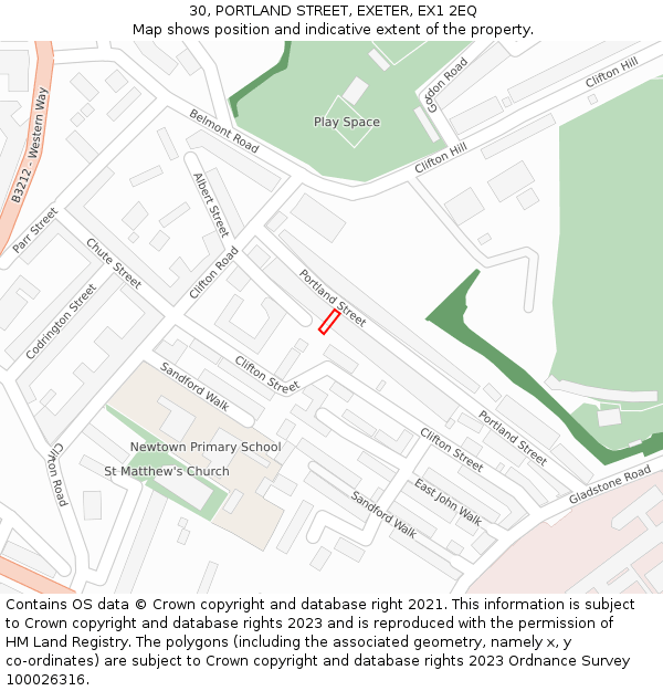 30, PORTLAND STREET, EXETER, EX1 2EQ: Location map and indicative extent of plot