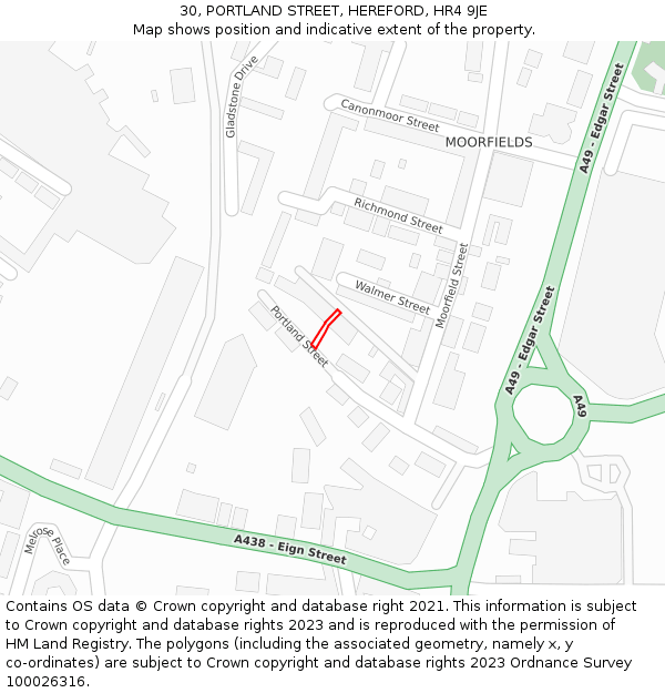 30, PORTLAND STREET, HEREFORD, HR4 9JE: Location map and indicative extent of plot