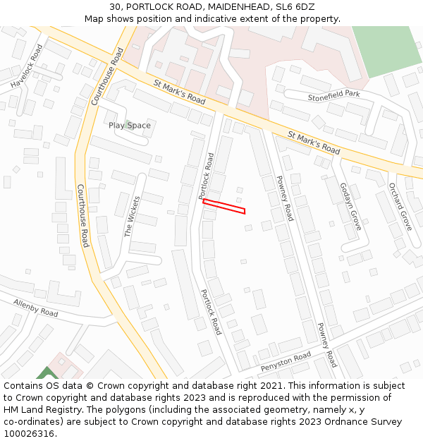 30, PORTLOCK ROAD, MAIDENHEAD, SL6 6DZ: Location map and indicative extent of plot