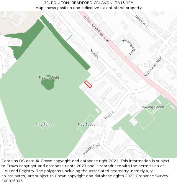 30, POULTON, BRADFORD-ON-AVON, BA15 1EA: Location map and indicative extent of plot