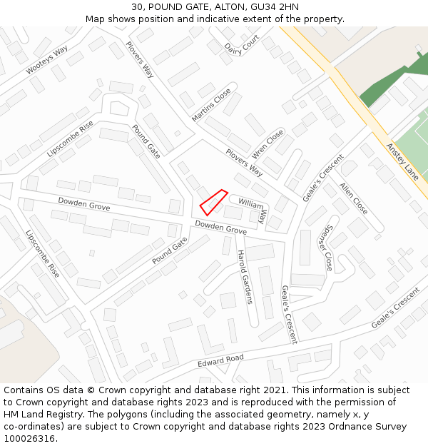 30, POUND GATE, ALTON, GU34 2HN: Location map and indicative extent of plot