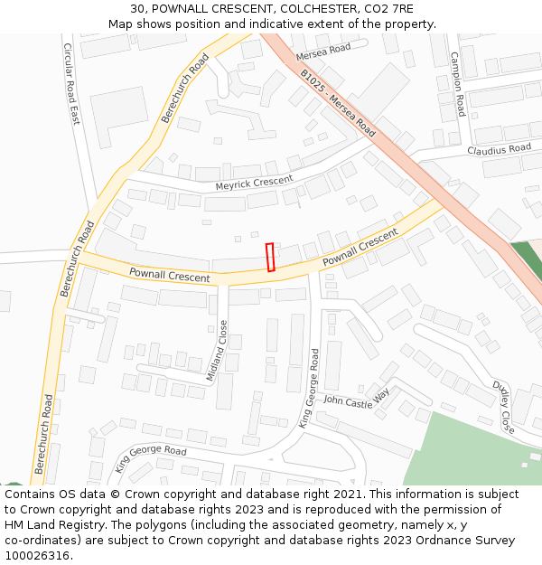 30, POWNALL CRESCENT, COLCHESTER, CO2 7RE: Location map and indicative extent of plot
