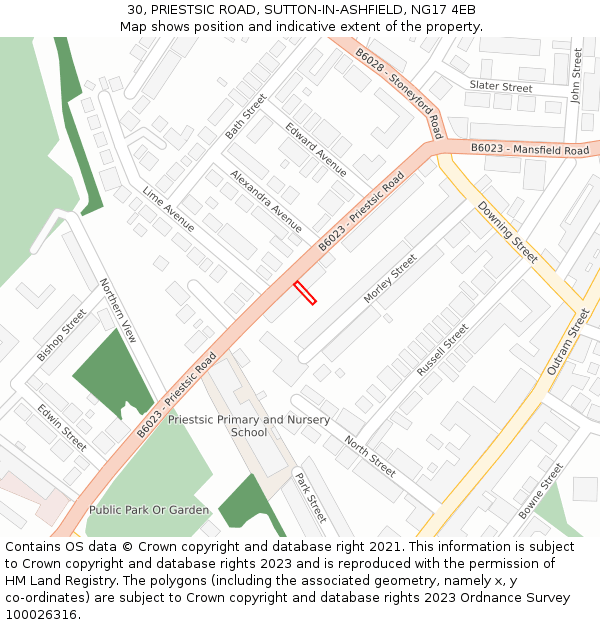 30, PRIESTSIC ROAD, SUTTON-IN-ASHFIELD, NG17 4EB: Location map and indicative extent of plot