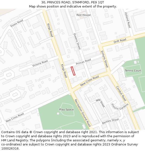 30, PRINCES ROAD, STAMFORD, PE9 1QT: Location map and indicative extent of plot
