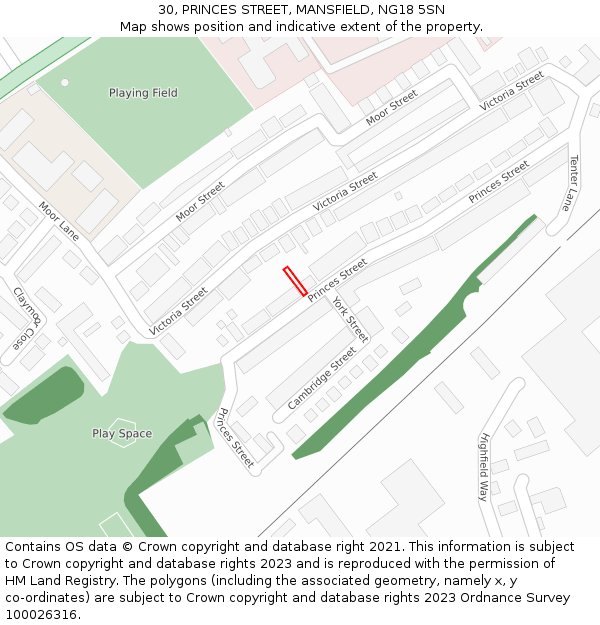 30, PRINCES STREET, MANSFIELD, NG18 5SN: Location map and indicative extent of plot
