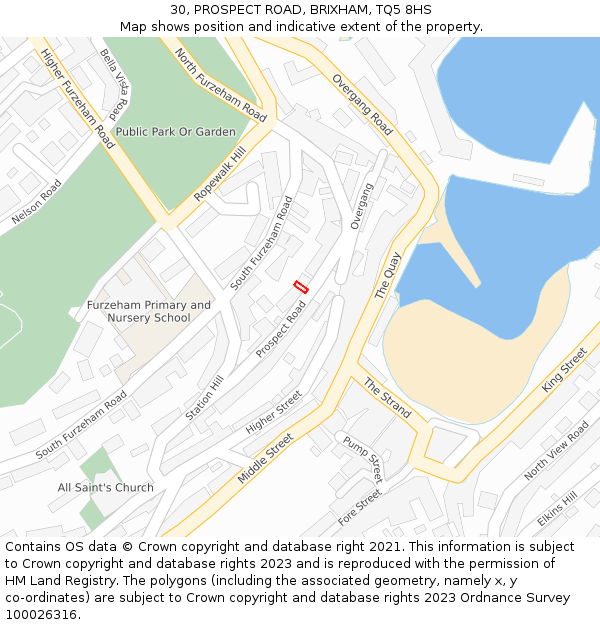 30, PROSPECT ROAD, BRIXHAM, TQ5 8HS: Location map and indicative extent of plot
