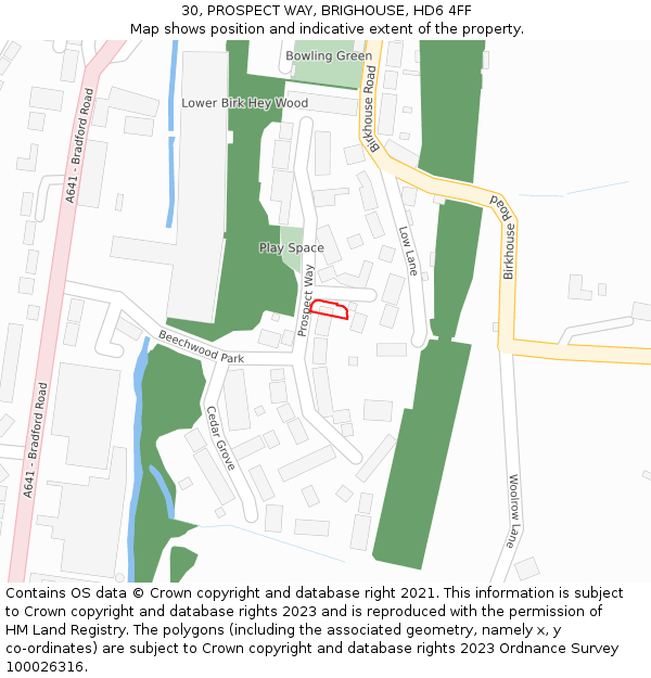 30, PROSPECT WAY, BRIGHOUSE, HD6 4FF: Location map and indicative extent of plot
