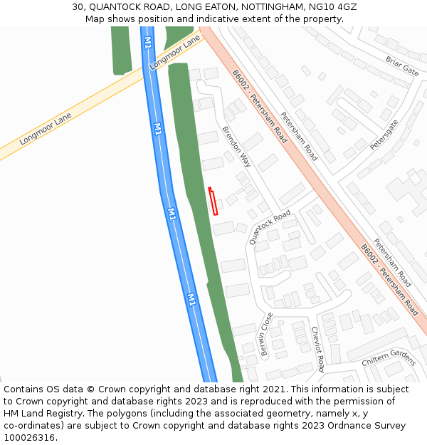 30, QUANTOCK ROAD, LONG EATON, NOTTINGHAM, NG10 4GZ: Location map and indicative extent of plot