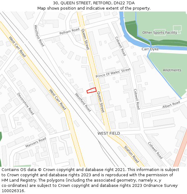 30, QUEEN STREET, RETFORD, DN22 7DA: Location map and indicative extent of plot