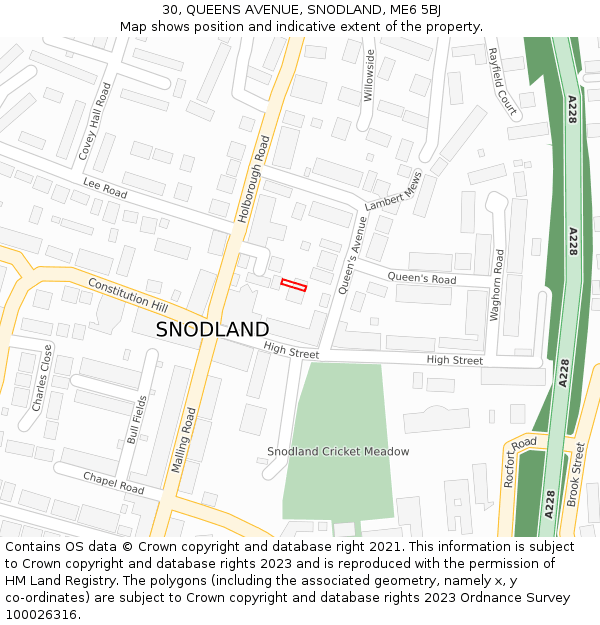 30, QUEENS AVENUE, SNODLAND, ME6 5BJ: Location map and indicative extent of plot