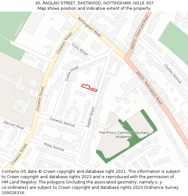 30, RAGLAN STREET, EASTWOOD, NOTTINGHAM, NG16 3GT: Location map and indicative extent of plot