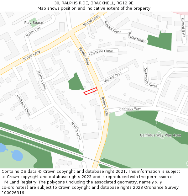 30, RALPHS RIDE, BRACKNELL, RG12 9EJ: Location map and indicative extent of plot