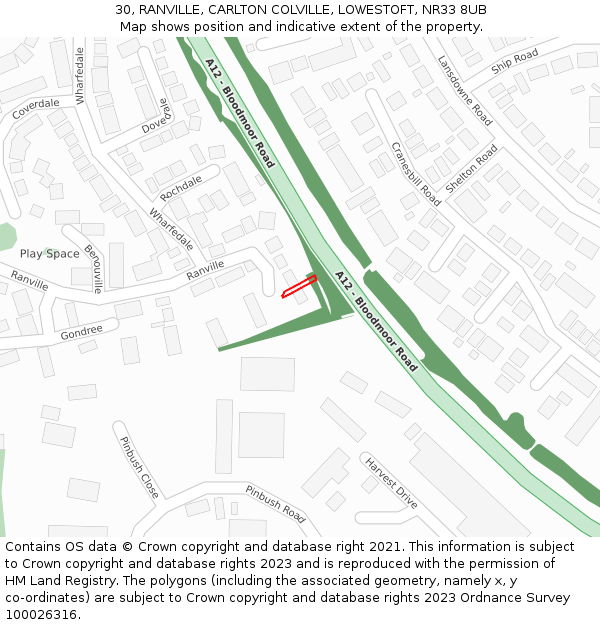 30, RANVILLE, CARLTON COLVILLE, LOWESTOFT, NR33 8UB: Location map and indicative extent of plot