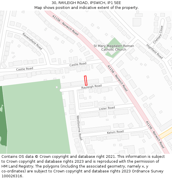 30, RAYLEIGH ROAD, IPSWICH, IP1 5EE: Location map and indicative extent of plot