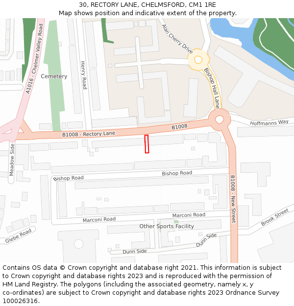 30, RECTORY LANE, CHELMSFORD, CM1 1RE: Location map and indicative extent of plot