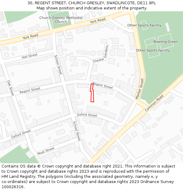 30, REGENT STREET, CHURCH GRESLEY, SWADLINCOTE, DE11 9PL: Location map and indicative extent of plot