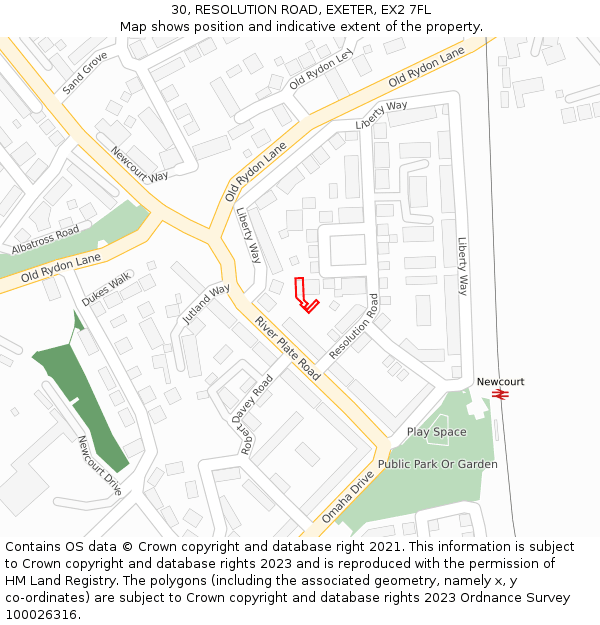 30, RESOLUTION ROAD, EXETER, EX2 7FL: Location map and indicative extent of plot