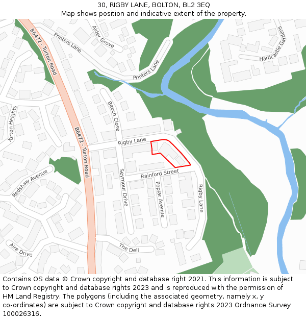 30, RIGBY LANE, BOLTON, BL2 3EQ: Location map and indicative extent of plot