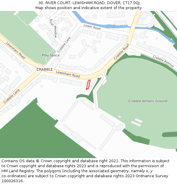 30, RIVER COURT, LEWISHAM ROAD, DOVER, CT17 0QJ: Location map and indicative extent of plot