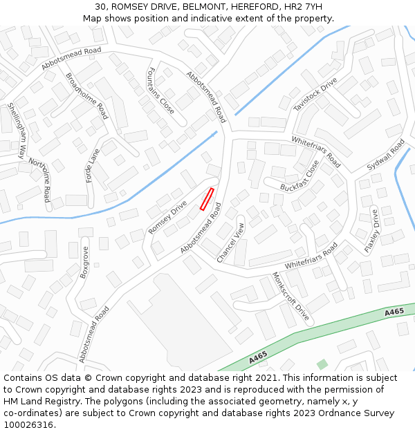 30, ROMSEY DRIVE, BELMONT, HEREFORD, HR2 7YH: Location map and indicative extent of plot
