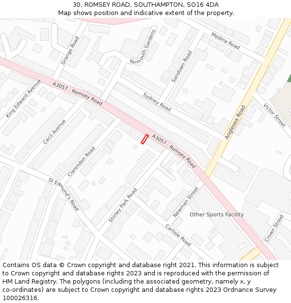 30, ROMSEY ROAD, SOUTHAMPTON, SO16 4DA: Location map and indicative extent of plot