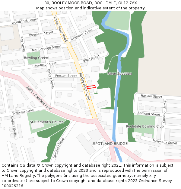 30, ROOLEY MOOR ROAD, ROCHDALE, OL12 7AX: Location map and indicative extent of plot