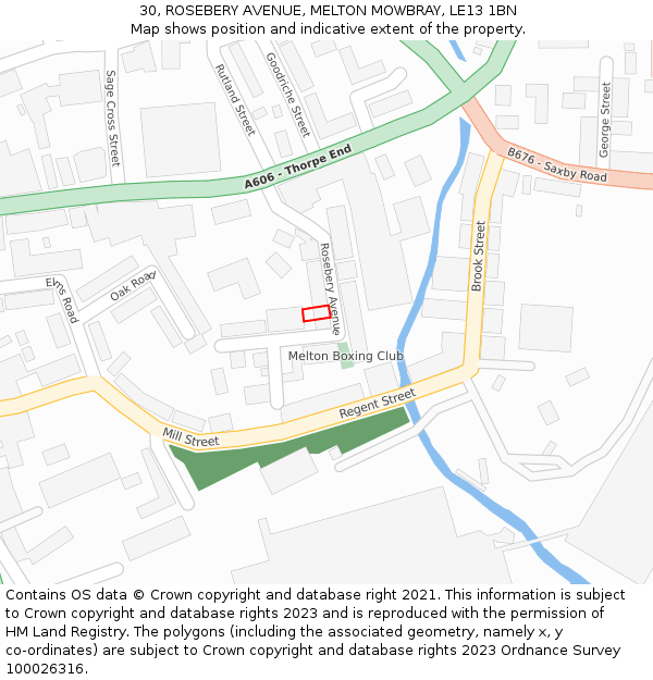 30, ROSEBERY AVENUE, MELTON MOWBRAY, LE13 1BN: Location map and indicative extent of plot