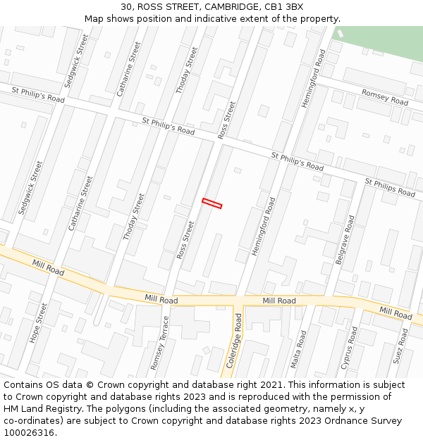 30, ROSS STREET, CAMBRIDGE, CB1 3BX: Location map and indicative extent of plot